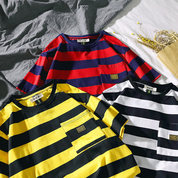 Férfi csíkos póló három színben zsebbel