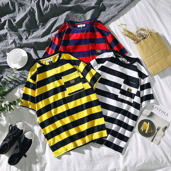 Férfi csíkos póló három színben zsebbel