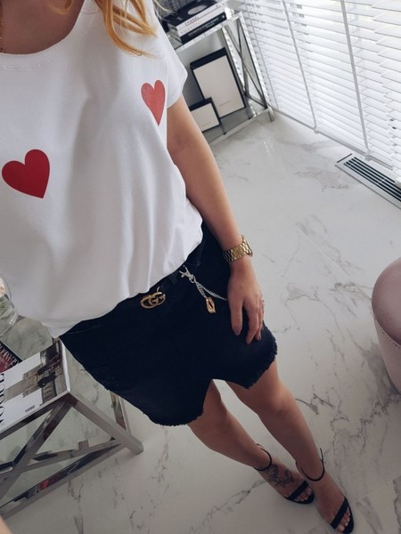 Alkalmi női póló, fehér és fekete rátéttel