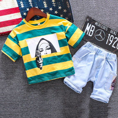 Két részből álló gyerek szett fiú farmerhez és blúzhoz