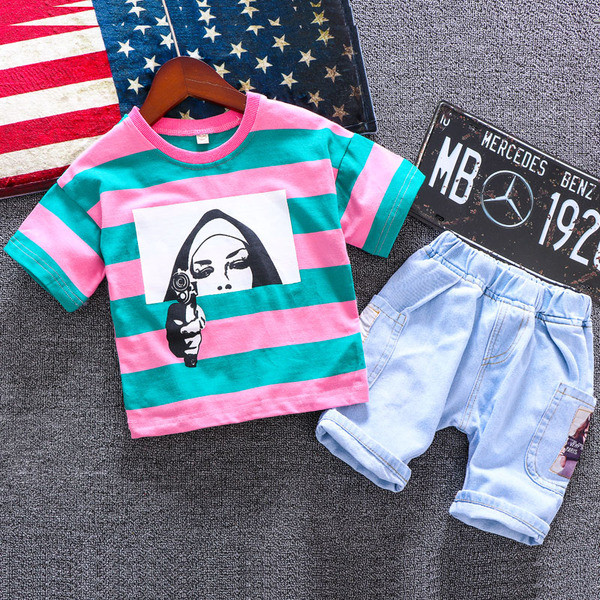 Két részből álló gyerek szett fiú farmerhez és blúzhoz