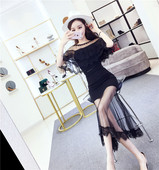 Stílusos női blúz szett csipkével és magas derekú szoknyával két színben