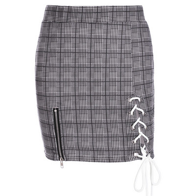 Γυναικεία  φούστα με κορδόνια  και φερμουάρ σε γκρι χρώμα