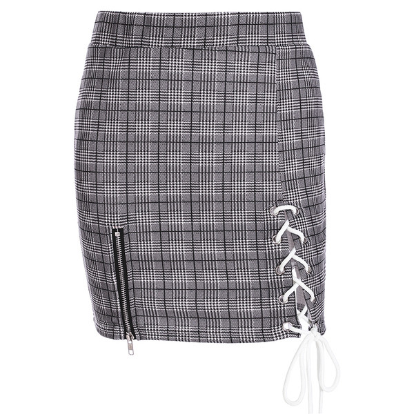 Γυναικεία  φούστα με κορδόνια  και φερμουάρ σε γκρι χρώμα