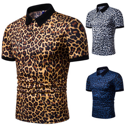 Modern férfi póló leopárd mintával és gallérral három színben