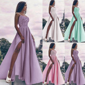 Стилна дамска рокля с цепка и дълбоко деколте в няколко цвята