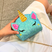 Modern, egyszarvú formájú női táska fényes elemekkel és 3D elemekkel öt színben