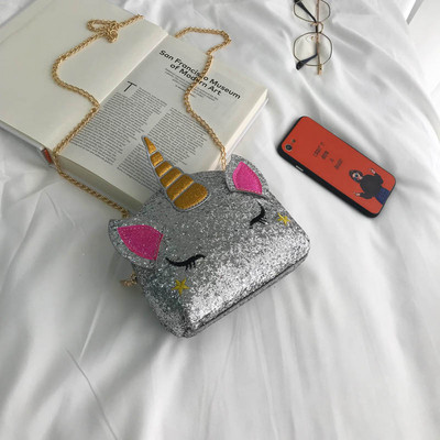 Modern, egyszarvú formájú női táska fényes elemekkel és 3D elemekkel öt színben