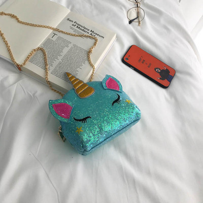 Modern, egyszarvú formájú női táska fényes elemekkel és 3D elemekkel öt színben