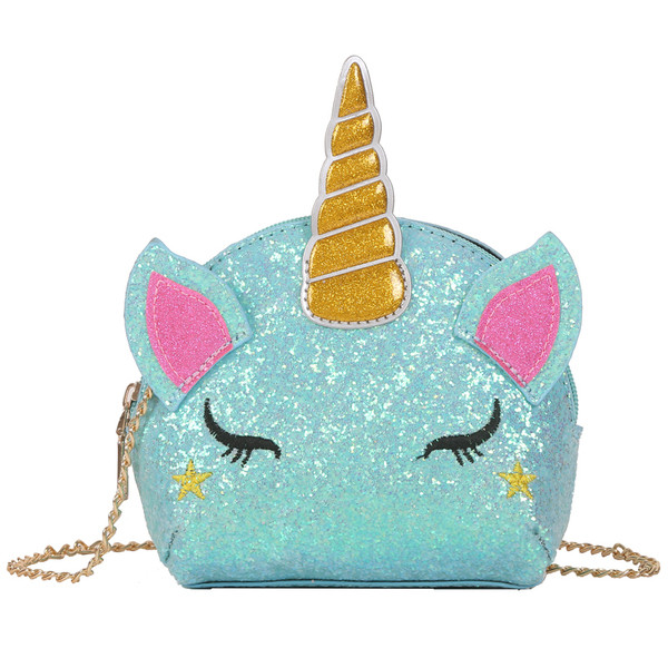 Modern, egyszarvú formájú női táska fényes elemekkel és 3D elemekkel öt színben