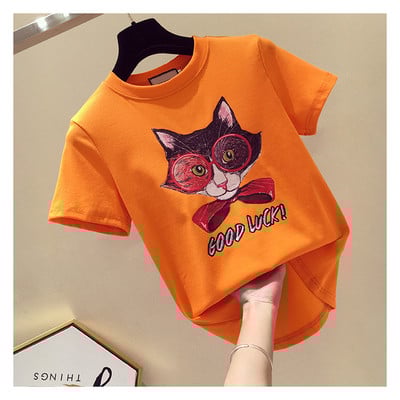 Καθημερινή γυναικεία t-shirt με εφαρμογή και επιγραφή σε διάφορα χρώματα