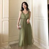 Elegáns női ruha tüll és fényes hatású zöld és szürke színben