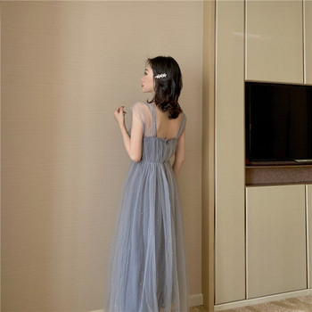 Elegáns női ruha tüll és fényes hatású zöld és szürke színben