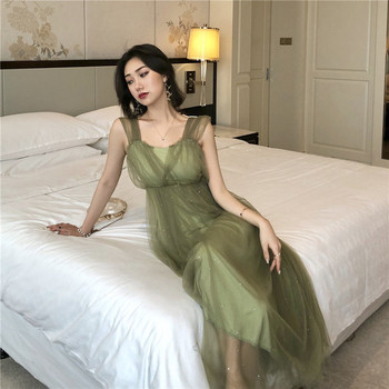 Elegáns női ruha tüll és fényes hatású zöld és szürke színben