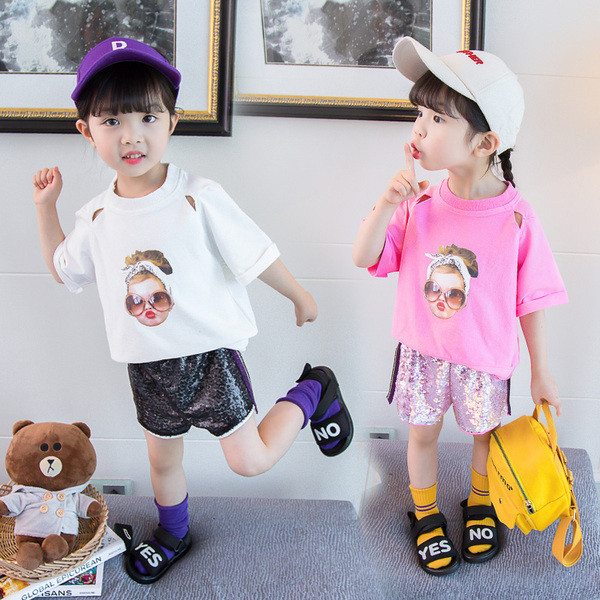 Gyerekkészlet lányoknak két színben, flitterekkel és rátéttel