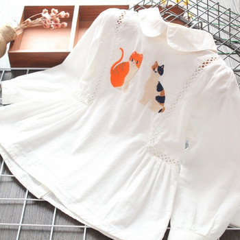 Детска риза за момичета в бял цвят с бродерия