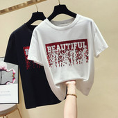 Καθημερινή γυναικεία μπλούζα με επιγραφές και πούλιες σε λευκό και μαύρο χρώμα