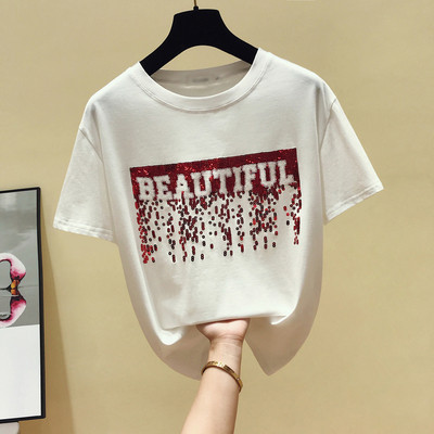 Καθημερινή γυναικεία μπλούζα με επιγραφές και πούλιες σε λευκό και μαύρο χρώμα