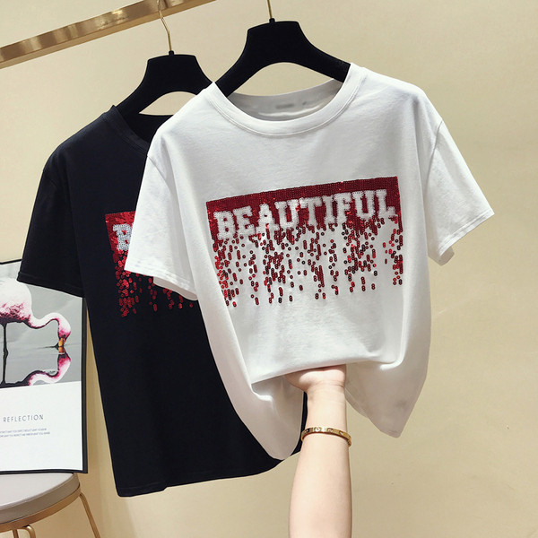 Καθημερινή γυναικεία μπλούζα με επιγραφές και πούλιες σε λευκό και μαύρο χρώμα