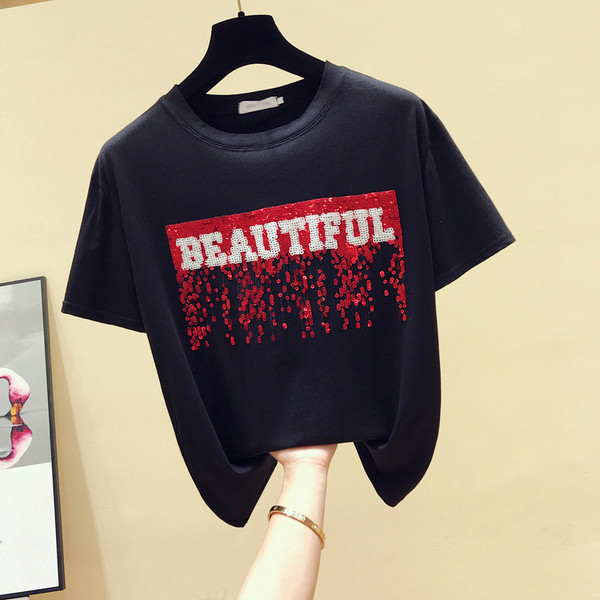 Καθημερινή γυναικεία μπλούζα με επιγραφές και πούλιες σε λευκό και μαύρο χρώμα