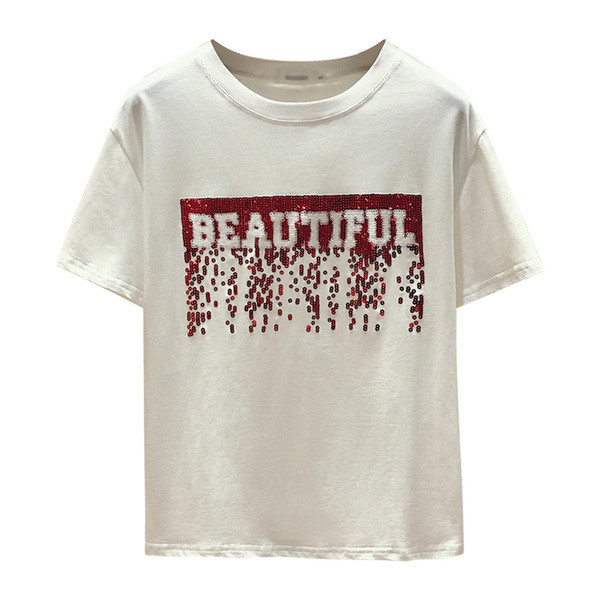 Καθημερινή γυναικεία μπλούζα με επιγραφές και πούλιες σε λευκό και μαύρο χρώμα