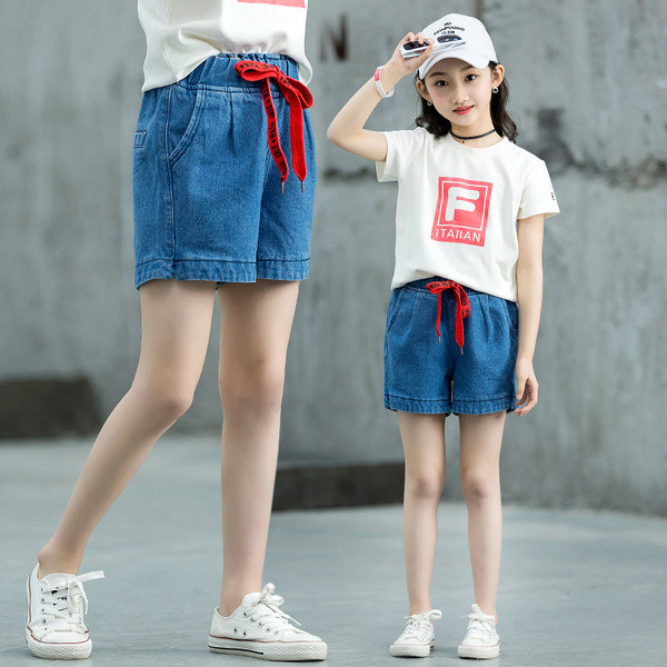 Modern, rövid gyerek farmer, nyakkendővel lányoknak