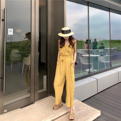 Μοντέρνα γυναικεία ολόσωμη φόρμα  σε κίτρινο και κόκκινο χρώμα