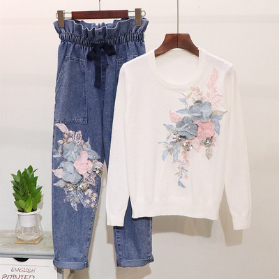 Női blúz és farmer szett elasztikus derékkal