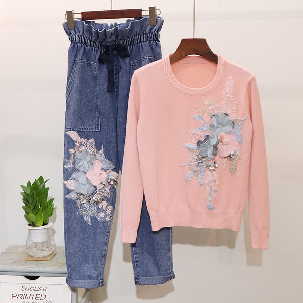 Női blúz és farmer szett elasztikus derékkal