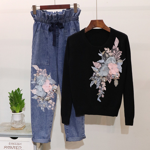 Női blúz és farmer szett elasztikus derékkal