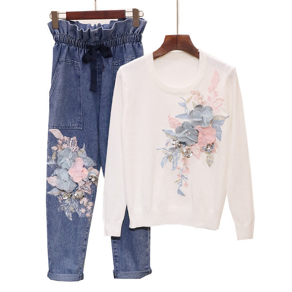 Női blúz és farmer szett elasztikus derékkal