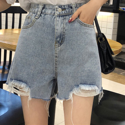 Ежедневни къси дънкови панталони с висока талия и скъсани мотиви