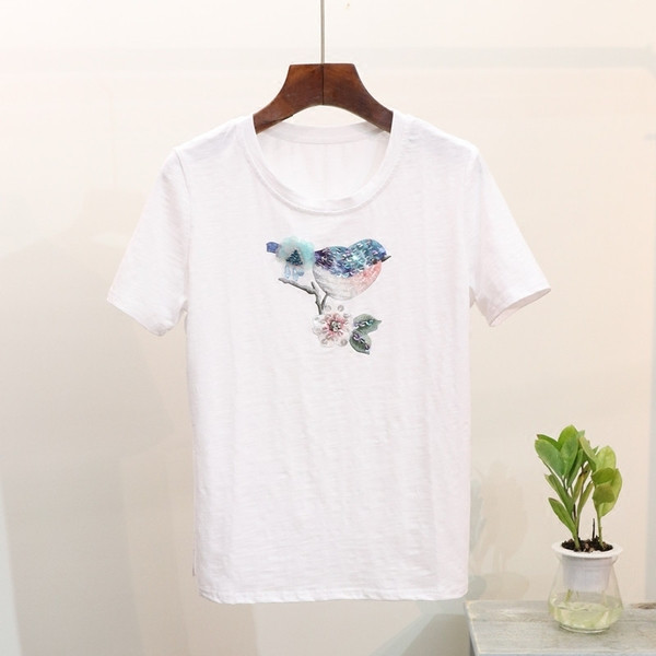 Női farmer és póló szett színes hímzéssel