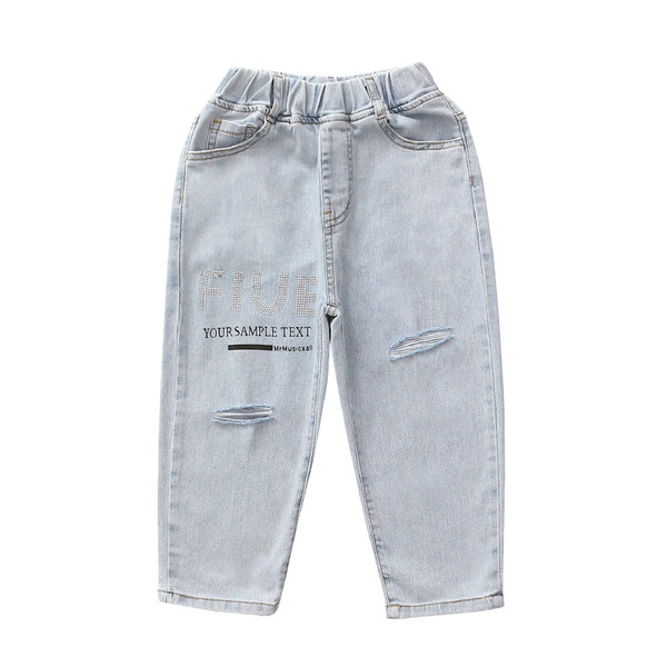 Modern gyerekfarmer szakadt motívumokkal - lányoknak