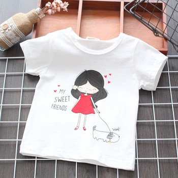Детска тениска в бял цвят с апликация за момичета