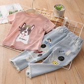 Gyerekkészlet egy lánynak, kétrészes farmerből és blúzból