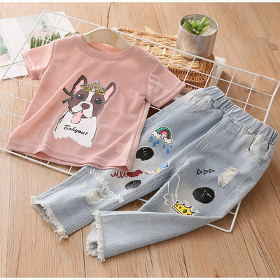 Gyerekkészlet egy lánynak, kétrészes farmerből és blúzból