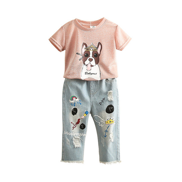 Gyerekkészlet egy lánynak, kétrészes farmerből és blúzból