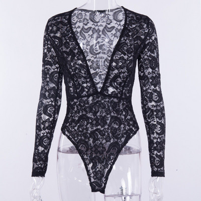 Κομψό γυναικείο κορμάκι με βαθύ λαιμόκοψη σε μαύρο και άσπρο χρώμα