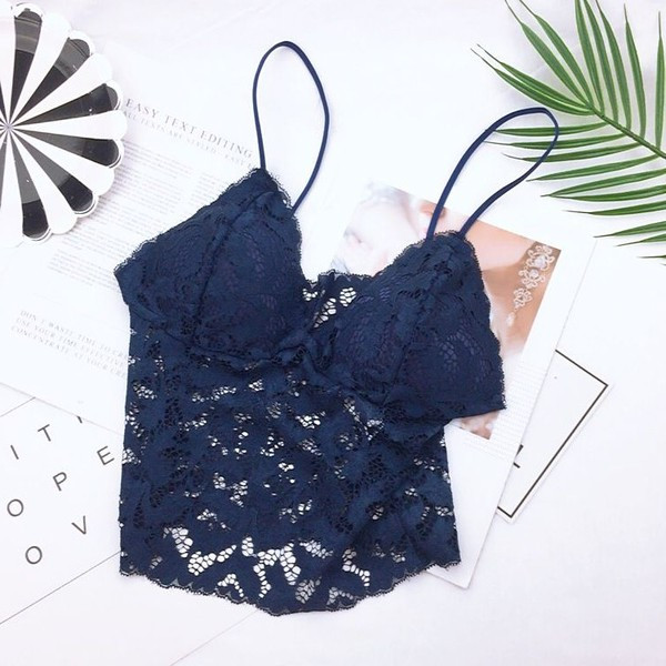 Modern női csipke felső vékony pántokkal