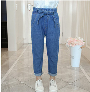 Blugi copii moderni pentru fete in albastru cu buzunare