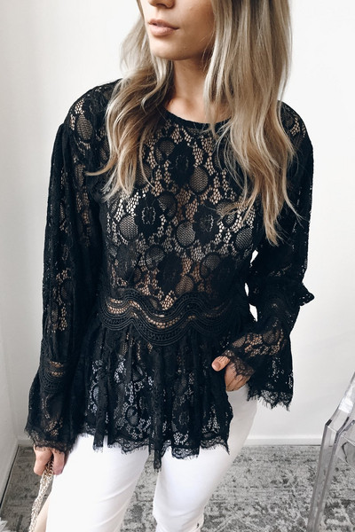 Stílusos női csipkeblúz O-nyakkal, több színben