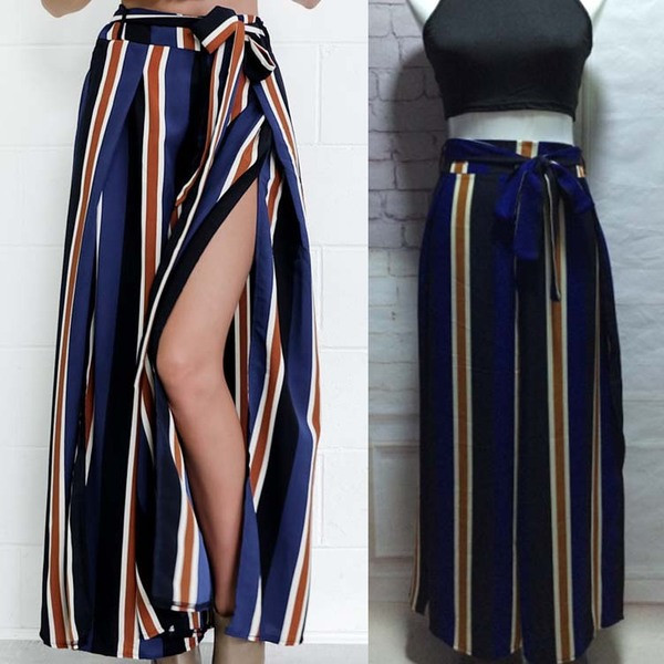 Pantaloni moderni de dama in dungi cu curea