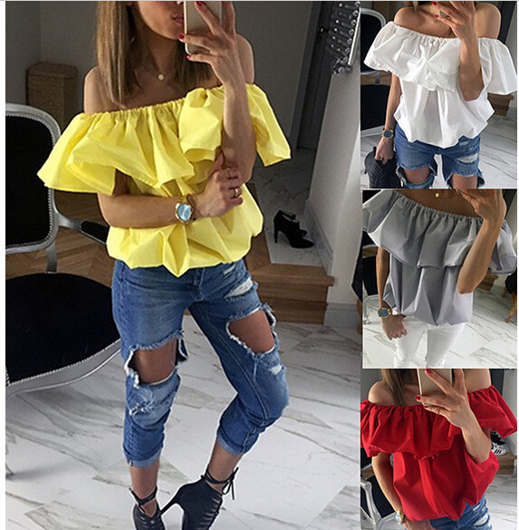 Γυναικεία πουκάμισο με γυμνά ώμους σε τέσσερα χρώματα