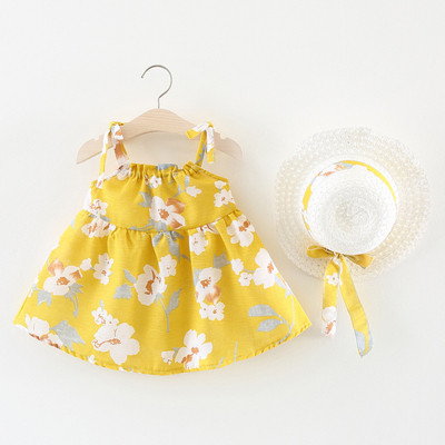 Бебешка рокля с флорални мотиви за момичета в два цвята