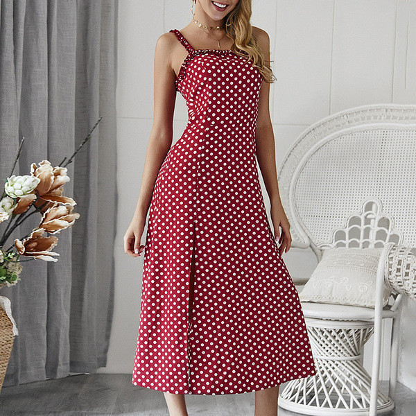 Alkalmi női ruha vékony pántokkal, fehér, piros és kék színben