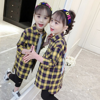 Детска карирана риза в два цвята с апликация-за момичета