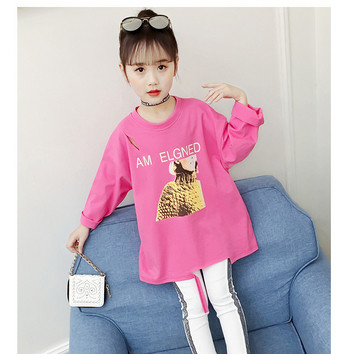 Детска ежедневна блуза за момичета в розов и бял цвят