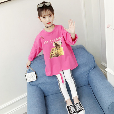 Παιδική καθημερινή μπλούζα για κορίτσια σε ροζ και λευκό χρώμα
