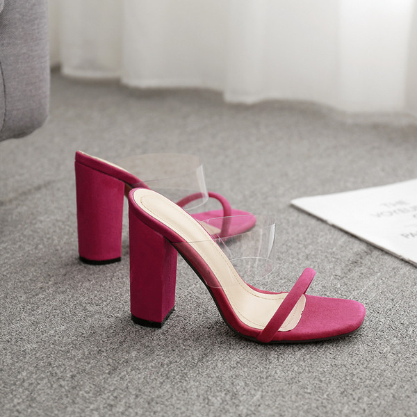 Stílusos női magas sarkú papucs rózsaszín és zöld színben